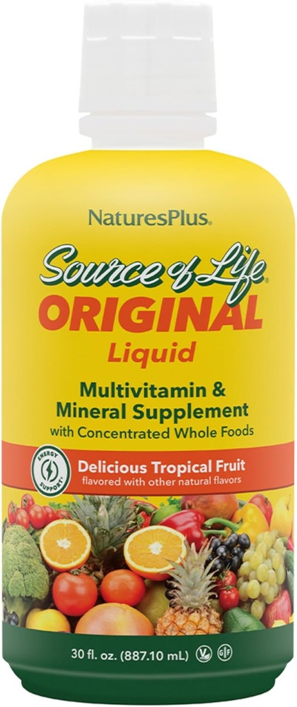 NaturesPlus Life Liquid, Tropikal Meyve Kaynağı - 30 fl oz, 3 Paket - Multivitamin & Mineral Supplement - Gluten Free, Vegetarian - 90 Total Services