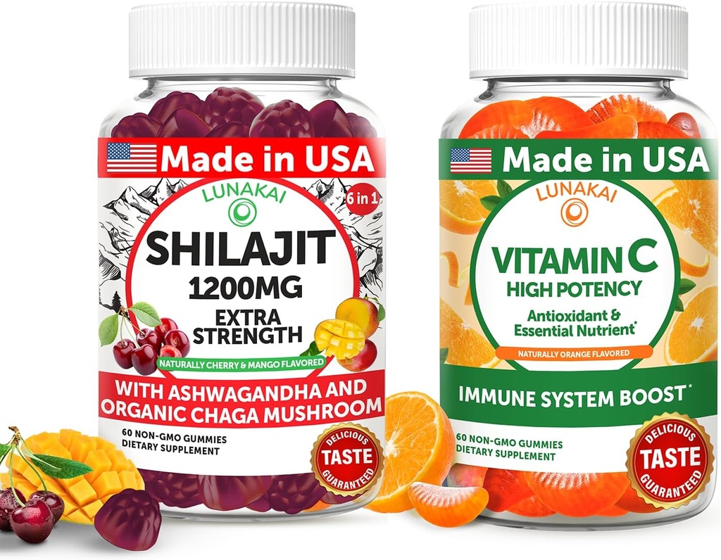 Lunakai USA Shilajit & Vitamin C Yüksek Potency Gummies Sche – Enerji ve Immune Desteği – Non-GMO & Delicious