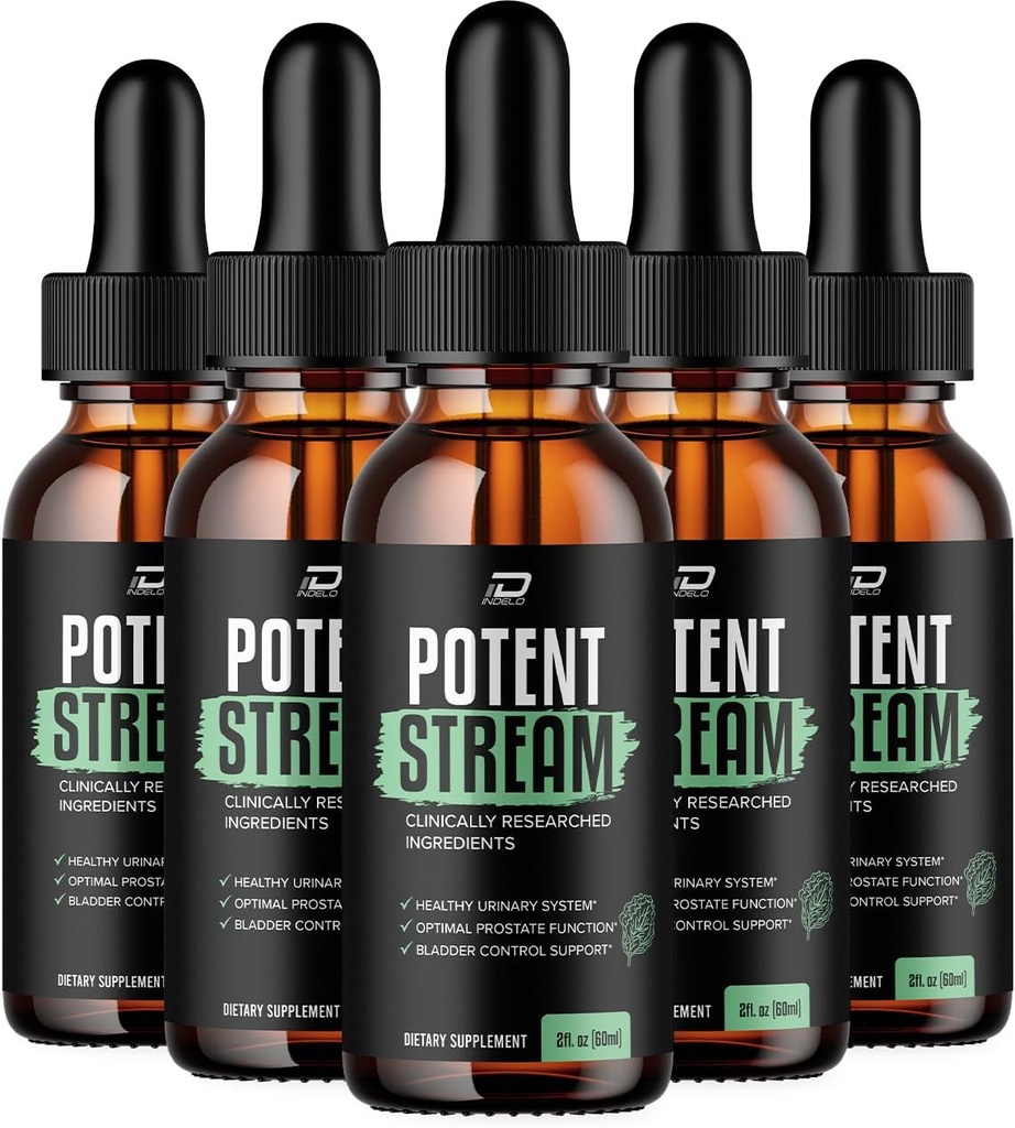 Potent Stream Drops for Health - Potent Stream Supplement, Maximum Strength Potent Streame Droppers, 2024 New Improved Formulation, (5 Pack - 5 Month Supply)