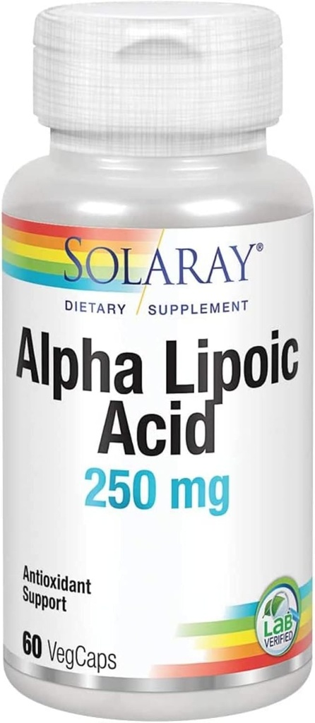 SOLARAY Alpha Lipoic Acid 250 mg - 60 VegCaps - Υγιής Αντιοξειδωτική Δραστηριότητα & Ενεργειακή Υποστήριξη - Μη ΓΤΟ & Vegan