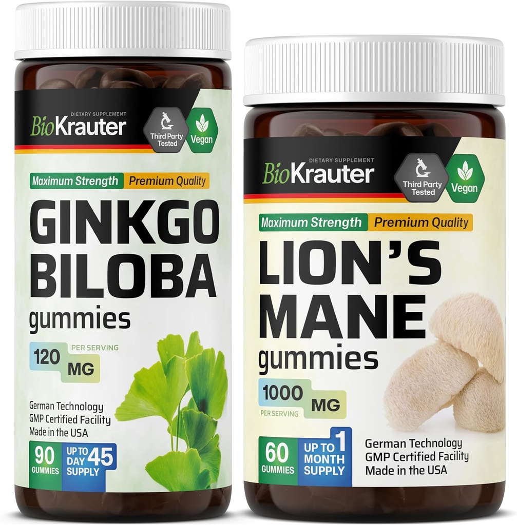 BIO KRAUTER Ginkgo Biloba 90 Gummies & Lion's Mane 60 Gummies