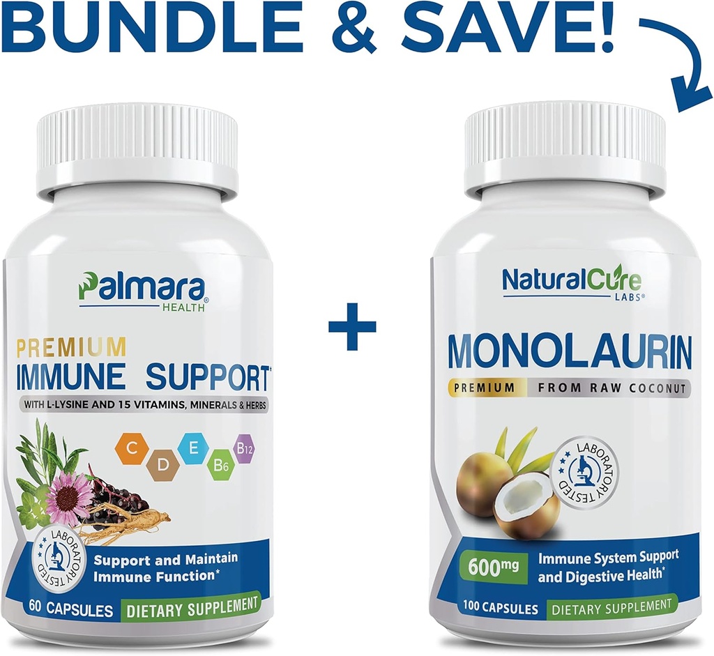 Natural Cure Labs Premium Monolaurin 600 mg + Immune Support