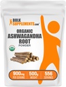 BulkSupplements.com Organik Ashwagandha Toz - Organik Ashwagandha Supplements, Ashwagandha Root - Gluten Free, 2g per Service, 500g (1.1 lbs) (Pack of 1)