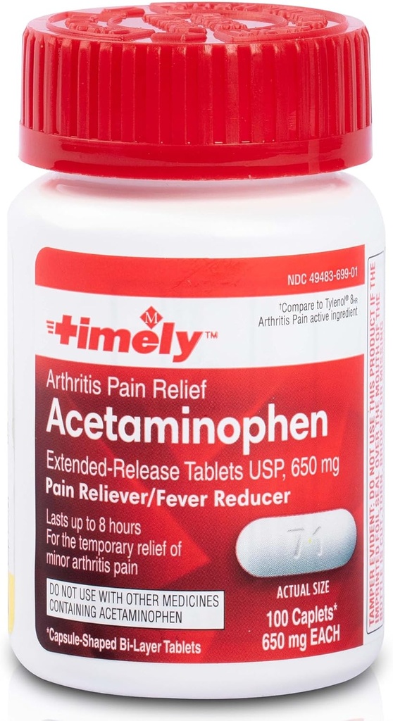 TIME-CAP LABS, INC. Zamanlı Acetaminophen 650 Mg Genişletilmiş Yayın - Ateş Tanımları, Arthritis Pain Reliever, Joint Pain Relief Pills - 100 Caplets