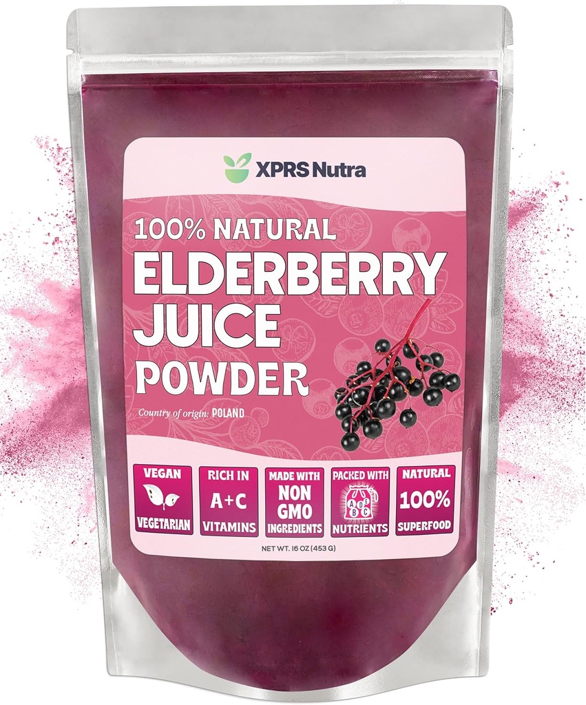 XPRS Nutra Elderberry Juice - Elderberry Toz Organik Meyve Suyu Mix - Vitaminler A ve C (16 oz)'de Tozlu Yaşlılar Ek Zengin