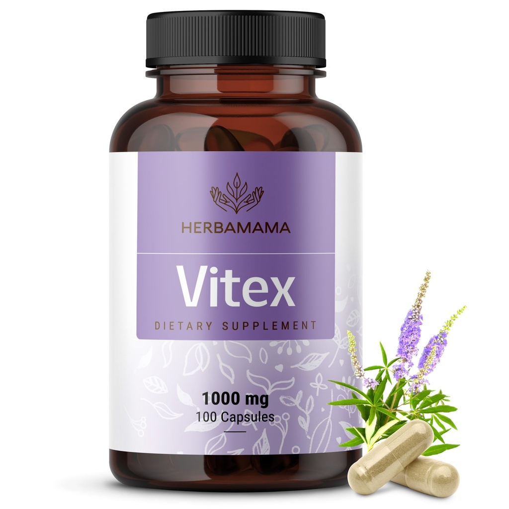 HERBAMAMA Vitex Berry Κάψουλες – Φυσικά Συμπληρώματα Εμμηνόπαυσης * για τις γυναίκες – 1000mg Vitex Chasteberry Φρούτα ανά υπηρεσία για την εμμηνόπαυση * – Vegan, Μη ΓΤΟ – 50-Ημερη Προμήθεια