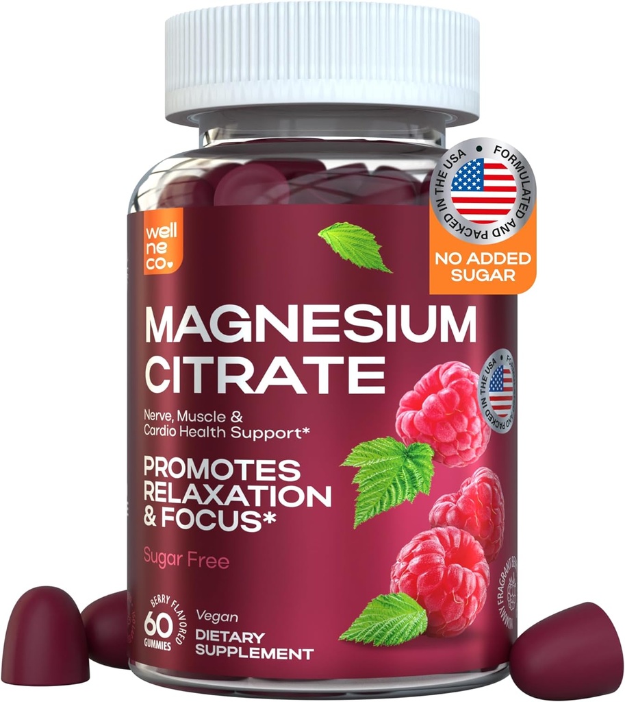 Yetişkinler için Magnezyum Gummies 180 Mg - Premium Magnezyum Citrate Supplement for Muscles, Nerves, Bones, and Heart Health - Gluten-Free, Sugar-Free, Berry Flavor - Erkekler ve Kadınlar için - 60 Gummies