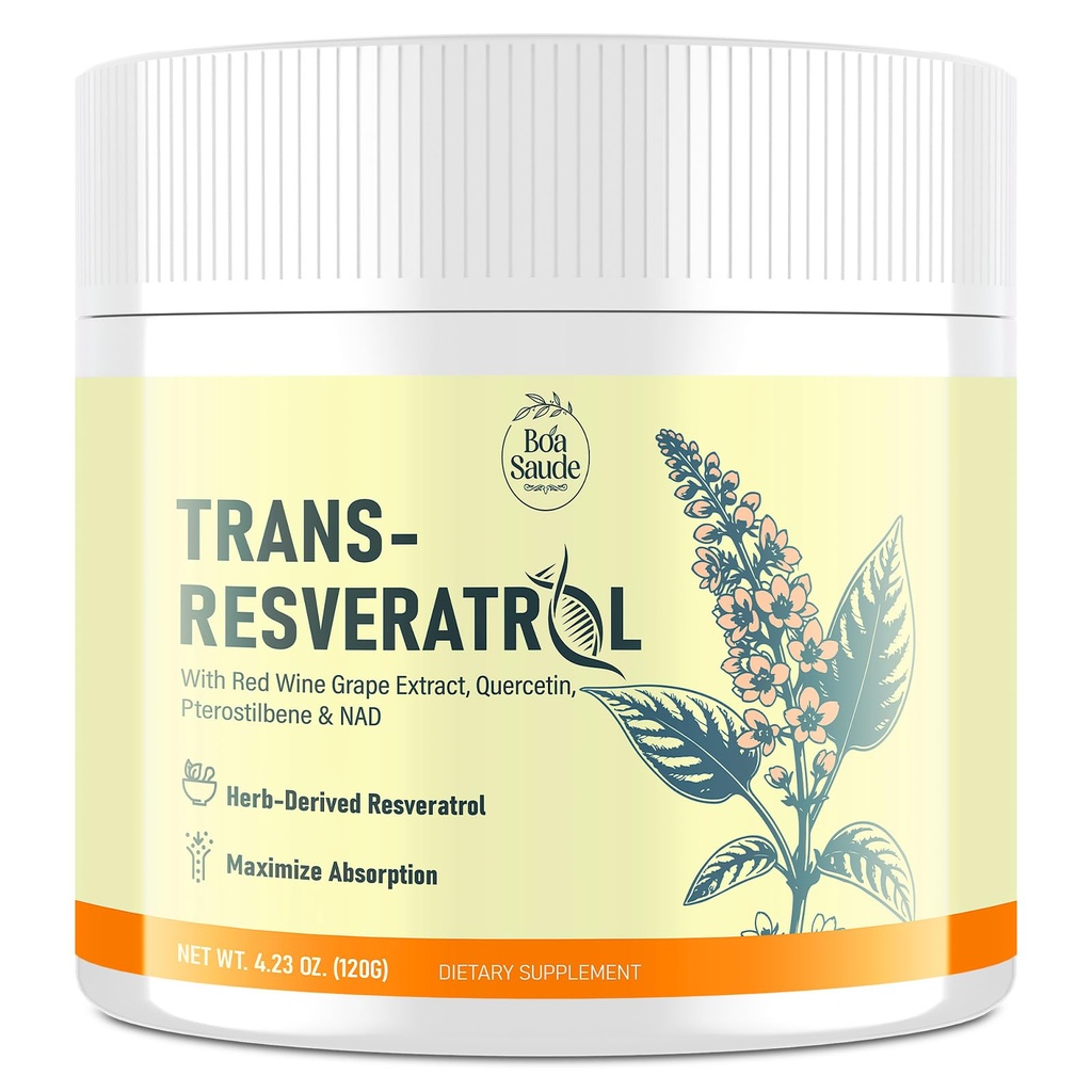 Trans-Reεσβερατρόλη συμπλήρωμα σκόνης με εκχύλισμα κόκκινου κρασιού, Quercetin, Pterostilbene & NAD, 4.23 OZ, 30-Ημέρα εφοδιασμού
