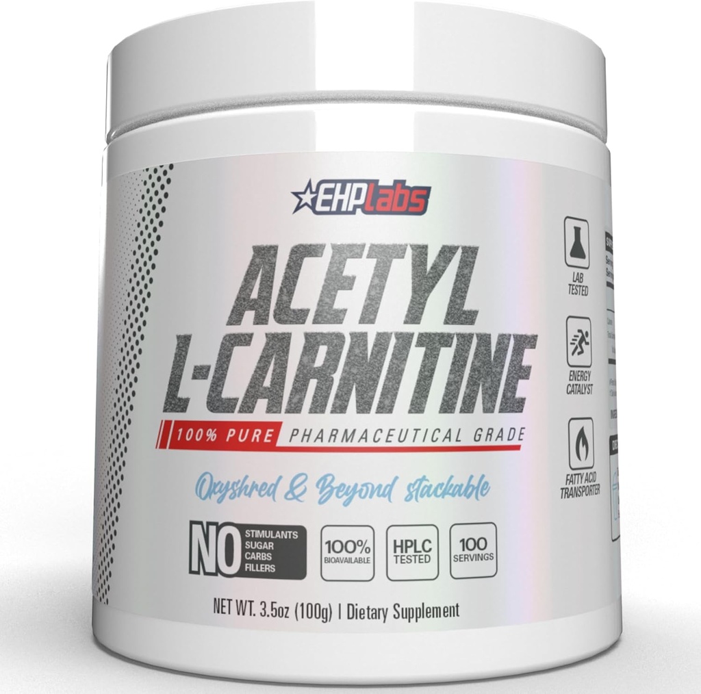EHP Labs Acetyl L Carnitine σκόνη - Υποστηρίζει τη φυσική παραγωγή ενέργειας, βοηθά στην υγιή λειτουργία του εγκεφάλου, υποστηρίζει την υγεία της καρδιάς, Vegan, χωρίς γλουτένη, μη ΓΤΟ - 100 εξυπηρετεί