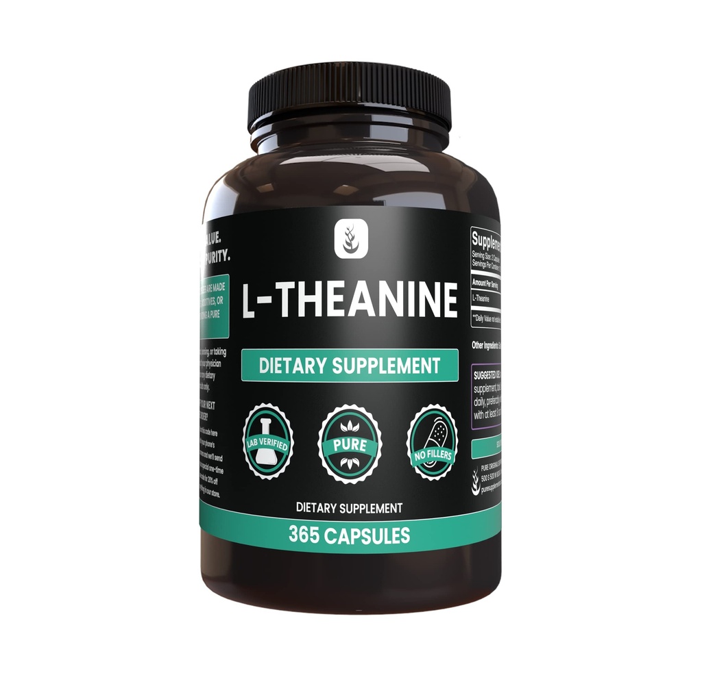 Saf Orijinal Malzemeler L-Theanine (365 Capsules) Amino Asit, No Magnezyum veya Rice Filler, Lab TY