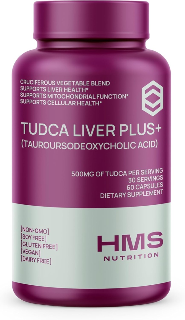 TUDCA Liver Plus+, Liver Support Supplement for Liver Cleanse with Milk Thistle Seed Extract, Vitamin B12, Folate, Tudca Bile Salt Supplement (Tauroursodeoxycholic Acid), 60 Capsules, 1 Month Supply