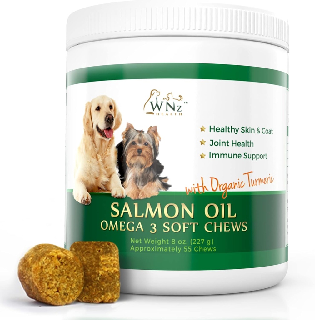 Omega 3 Skin and Coat Chews for Dogs, Dog Salmon Oil Supplement for Joint Pain Relief, Immune Support, Skin and Coat Supplements for Köpekler, Chewable Dog Treats for Itchy Skin Relief, 55 Chews, 8 Oz Oz