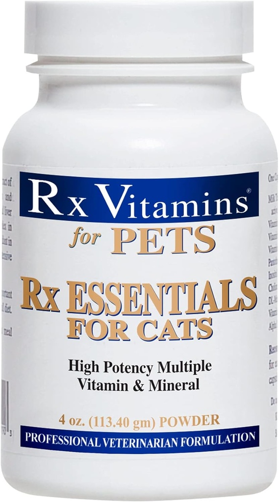Kediler için Rx Vitaminleri - Vitamin & Mineral Multivitamin Supplement - Wet veya Kuru Kedi Yiyecek Ekle - Toz 4 oz