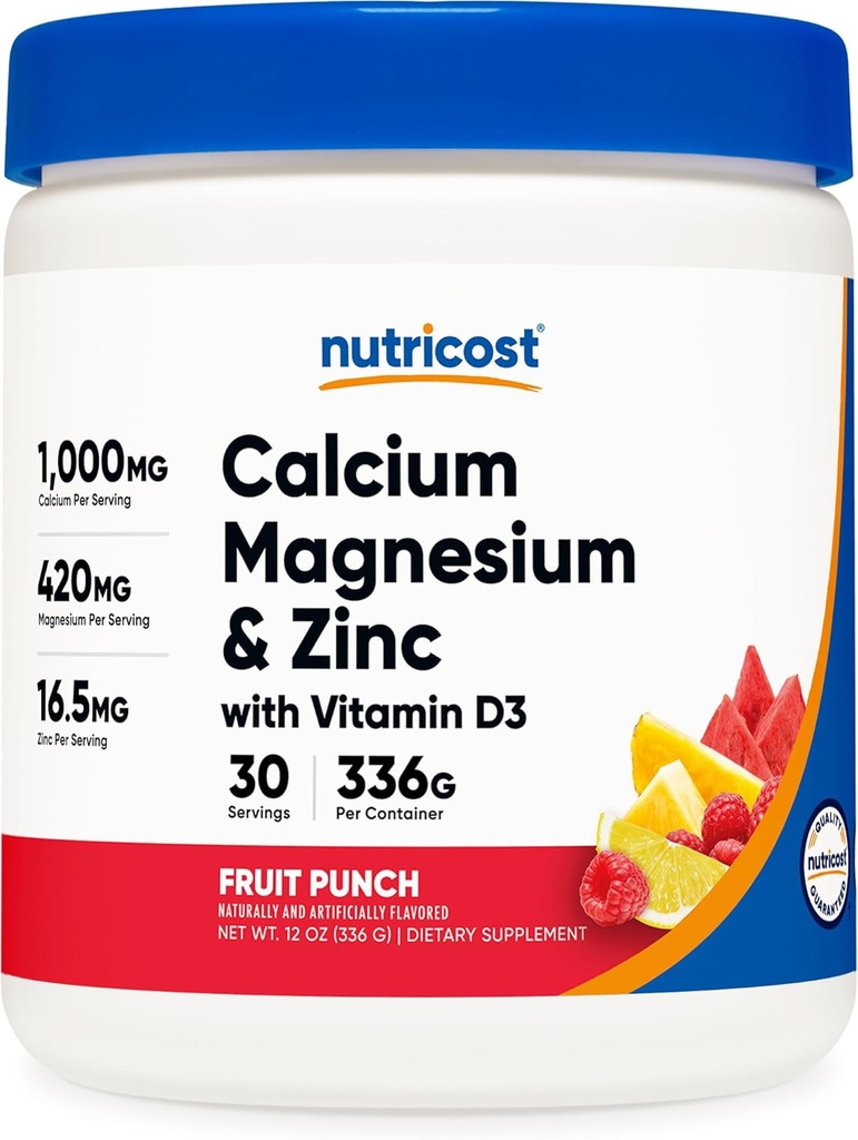 D3 Toz Vitamini ile Nutricostdis Magnezyum çinko, 30 Hizmet (Fruit Punch) - Kalsiyum (1000 MG) Magnezyum (420 MG) çinko (16.5 MG) D3 (30 MCG) - Gluten Free, Non-GMO