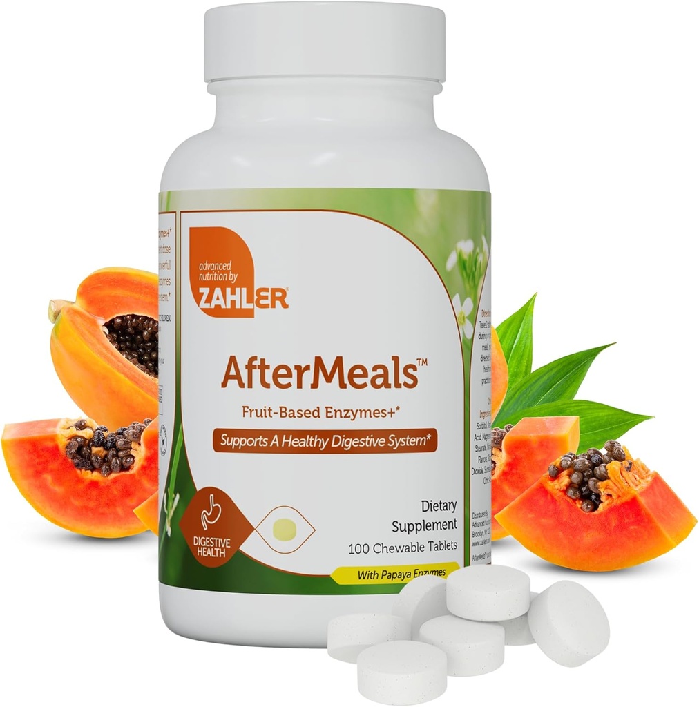 Zahler Aftermeals, Natural Antacid Chews, Papaya Enzyme Chewable Tabletler, Digestive Aid Supplement, Sertifikalı Kosher, 100 Chewable Tabletler