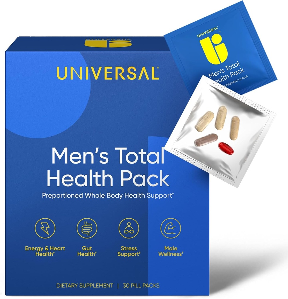 Erkeklerin Toplam Sağlık Günlük Paketleri - Erkekler için 22 Temel Mineraller ve Vitaminler, Enerji için Tek Bir Multivitamin Supplement, Stres Desteği, Kalp, Krill Oil ile Gut Health, Adaptogens - 30 Pack