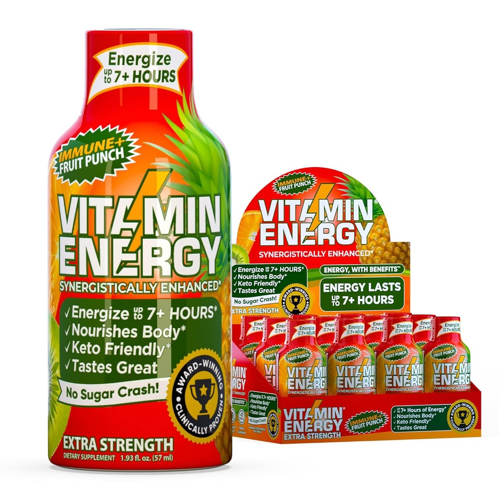 Enerji Vitamini Immune+ Ekstra Kuvvetli Enerji Shot Meyve Zü, 260 mg Doğal Caffeine, B-Vitamins, Citicoline, Green Tea, Immunity & Focus Support, Zero Sugar, Gluten-Free 1.93 fl ozzz