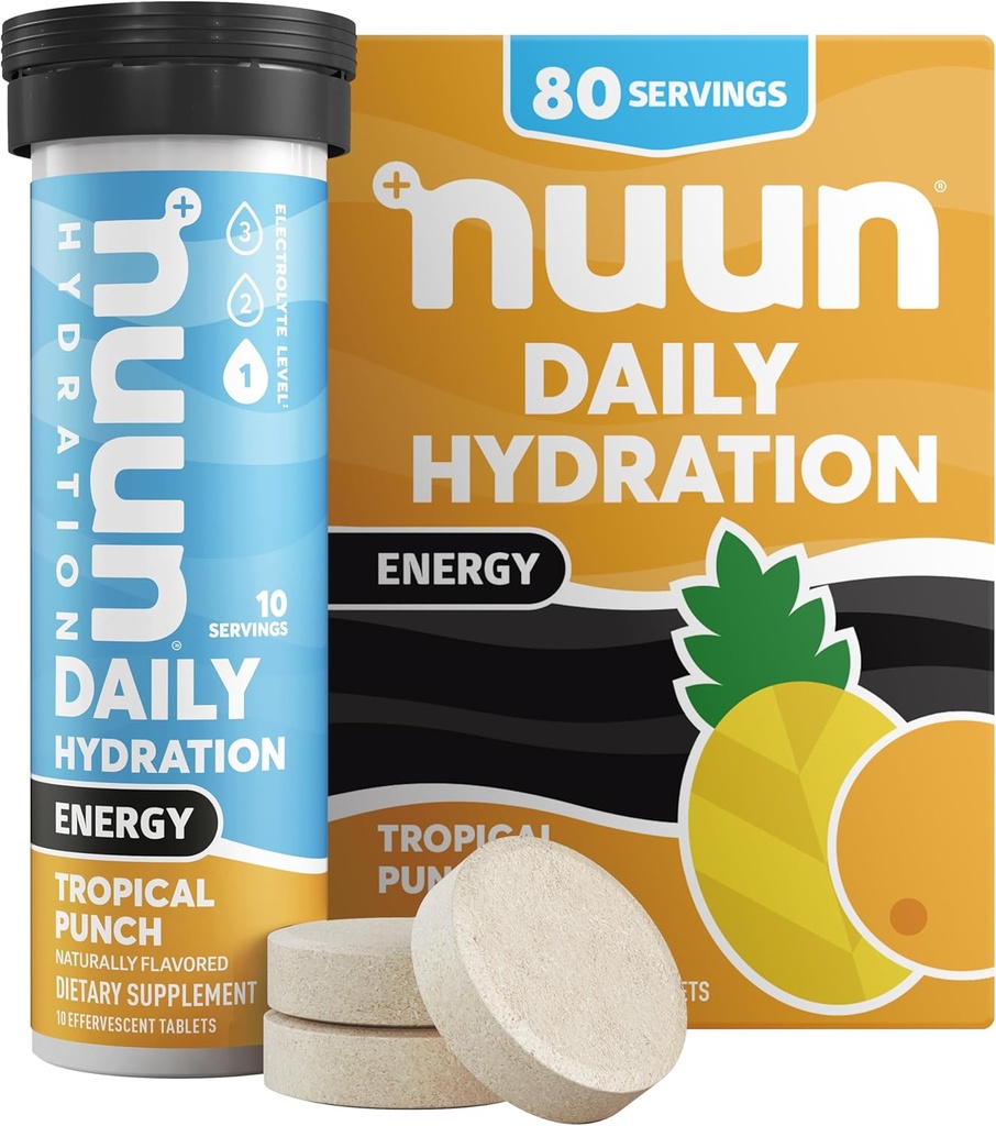 Nuun Energy Electrolyte Tabletleri BTC ile, Yeşil Çay Üretiminden Caffeine, B12, B6, B5, Magnezyum & 4 Diğer Elektrolytes, Gluten Free & Vegan, Tropikal Punch, 8 Pack (80 Hizmet Toplamı)
