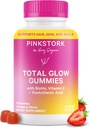 Pink Stork Total Glow Gummies για τις γυναίκες – Hair, Skin & Nails Βιταμίνη με Βιοτίνη, Βιταμίνη Α, Β6, Β12, Folate, Zinc & More – Υποστήριξη για το Radiant Skin, Strong Nails, and Healthy Hair – 60 Berry Gummies