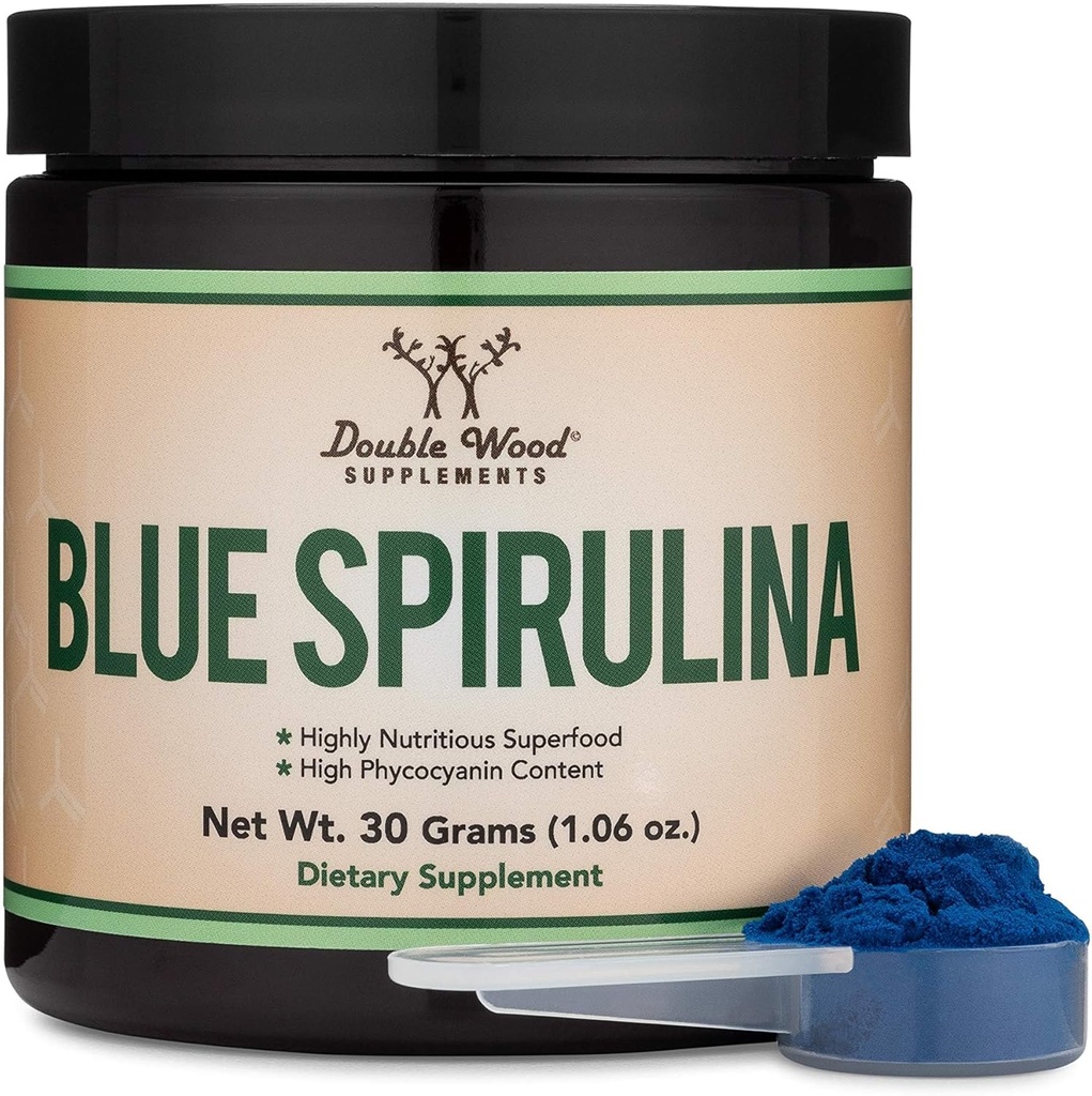Blue Spirulina Toz - en fazla% 35 Phycocyanin Content, Blue-Green Algae, Mixes into Smoothies and protein Drinks, Plant Food Coloring (One Moon Supply) by Double Wood
