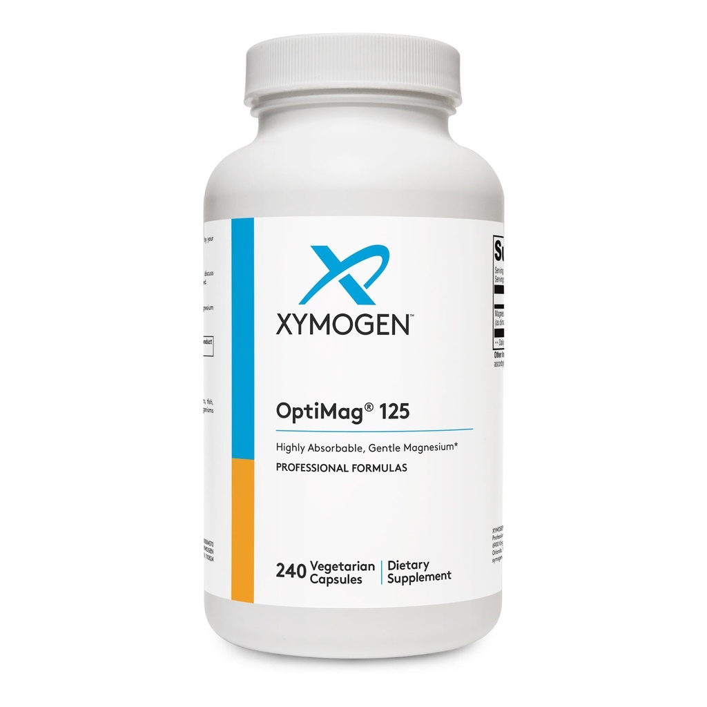 XYMOGEN OptiMag 125 - Di-Magnesium Malate & Glycinate Lysinate to Support Nerve, Muscle, Bone Health + Heart Health (240 Capsules)