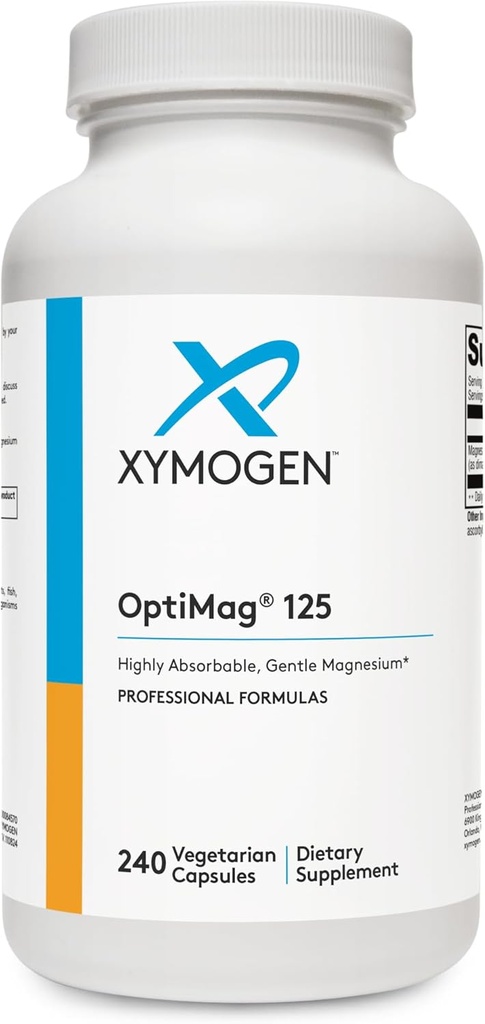 XYMOGEN OptiMag 125 - Di-Magnesium Malate & Glycinate Lysinate to Support Nerve, Muscle, Bone Health + Heart Health (240 Capsules)