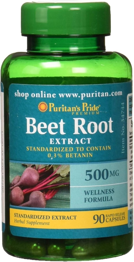 Puritan's Pride Beet Root Extract 500 mg Capsules, 90 Count