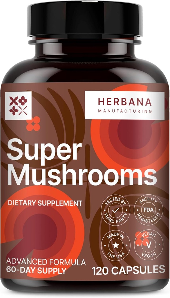 Super Mushrooms 8-in1 120 Capsules - Beyin ATM & Immune Support Drops - Reishi, Lion's Mane, Cordyceps, Chaga, Mitake, Türkiye Tails, Shiitake, Agaricus - High Potency Extract
