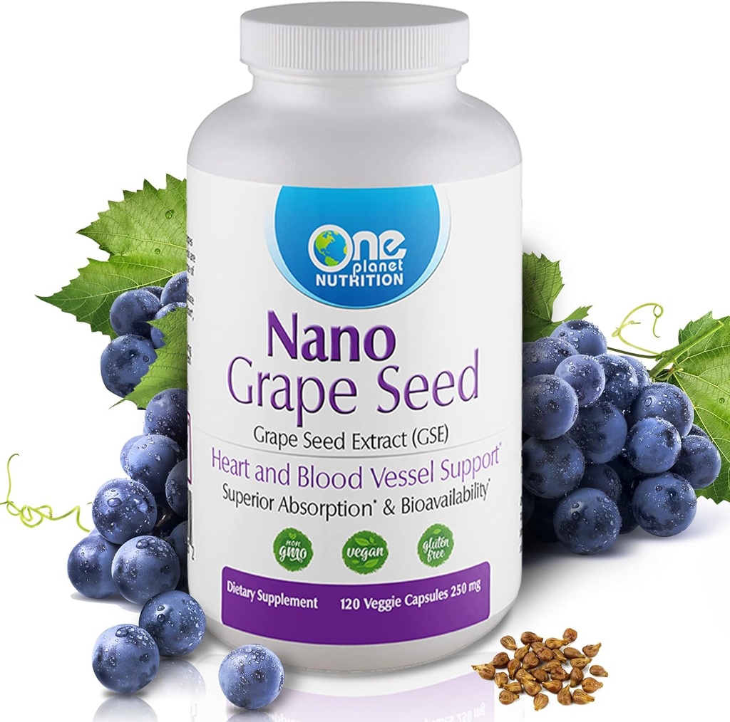 Ένα Planet Nutrition Nano Grape Seed Extract 250 mg Veggie Κάψουλες (120 Servings), Nano για την ενισχυμένη απορρόφηση, Υποστηρίζει την Αντιοξειδωτική Υγεία για την Αγγειακή Υγεία, Μη ΓΤΟ, Vegan, Χωρίς Γλουτένη