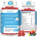2 Pack Ashwagandha Gummies for Women Men, Sugar Free Organic Ashwagandha Gummies Supplement for Relax Restore Balance, Vegan Gluten Free, 120 Count