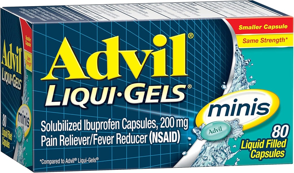 Advil Liqui-Gels Minis Pain Reliever ve Ateş Tanımları, Ağrı Yardımı için Ibuprofen 200 mg için Yetişkinler için Ağrı Tıpı - 80 Taslağı