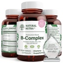 Doğal Nutra Vitamin B Kompleksi Niacin, Folate, Thiamin, Biotin, Supports Nervous System Health, Metabolism, Skin, Gözler ve Saç Sağlığı, Tüm Gıda Tamam, 120 Vegetarian Capsules