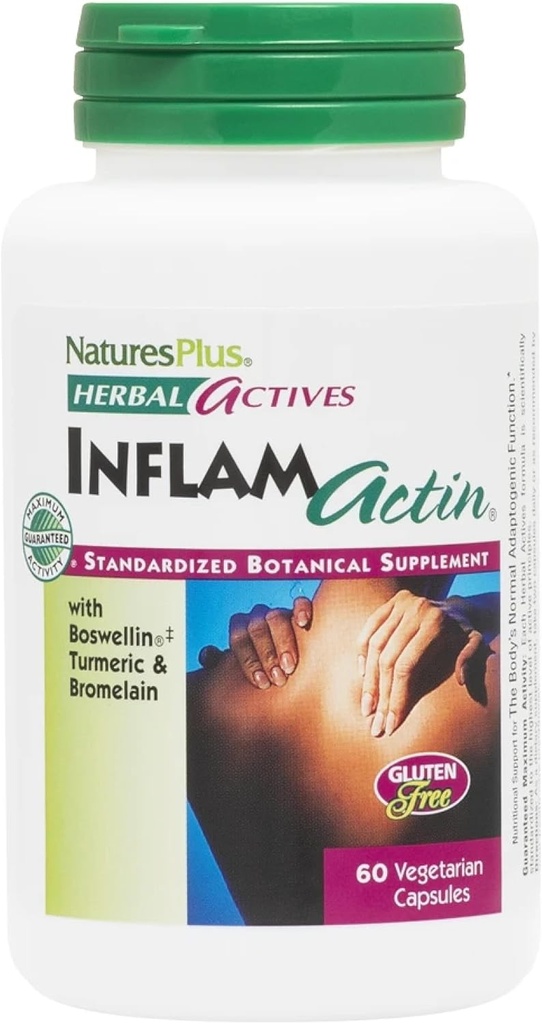 NaturesPlus Herbal Actives InflamActin - 60 κάψουλες χορτοφαγικών - συμπλήρωμα βοτάνων με κουρκουμά & bromelain - Υποστηρίζει προσαρμογόνο λειτουργία - Vegan, χωρίς γλουτένη - 30 εξυπηρετούν