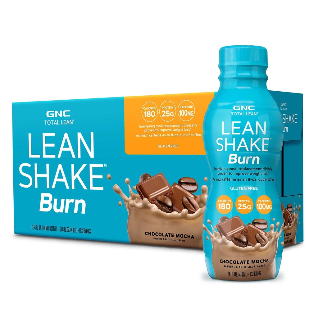 GNC Lean Shake Burn With Caffeine, Mealchange, Chocolate Mocha, 25g Protein, Klinik olarak Proven Kilo Yönetimi, Hazır To Drink, Zero Eklenmiş Şeker, 14 oz Şişes, 12 Paket