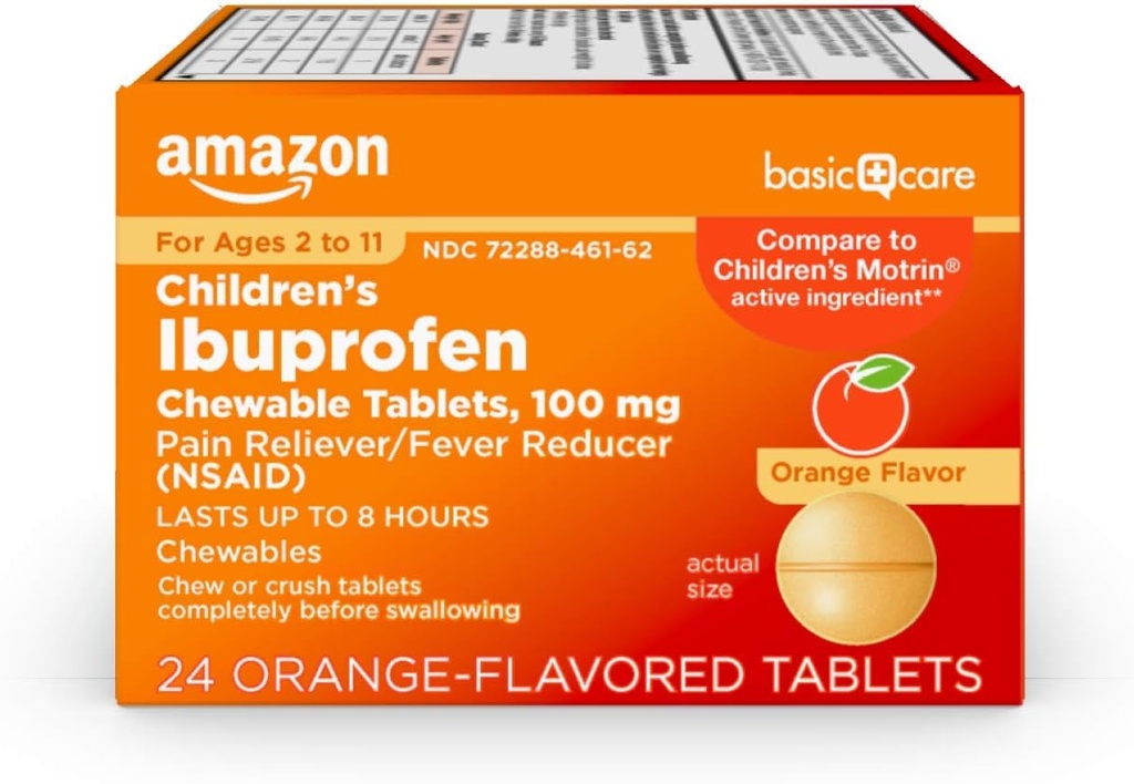 Παιδική Ιβουπροφαίνη Μασώμενα Δισκία, 100 mg, Πόνος Αναπνευστήρας και Πυρετός Μειωτής, Πορτοκαλί Γεύση, Για Πόνους, Πονηρό Λαρύγγι, Οδοντόκρεμα και Κεφαλαλγία Ανακούφιση, 24 Μέτρα