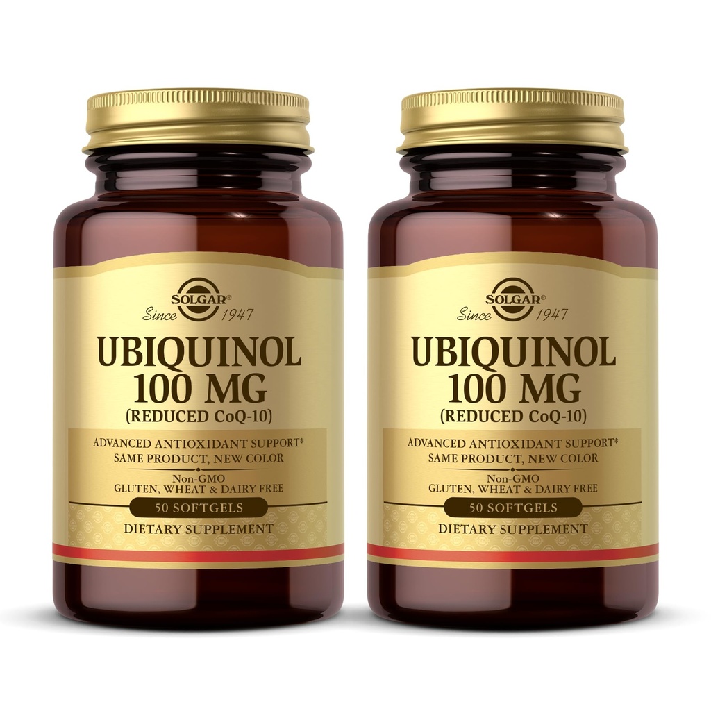 Solgar Ubiquinol 100 mg, 50 Softgels - Προηγμένη Αντιοξειδωτική Υποστήριξη - Μειωμένο Συνένζυμο Q10 (CoQ-10) - Χωρίς γλουτένη, Χωρίς γαλακτοκομικά - 50 Μερίδες, Τυπική Συσκευασία