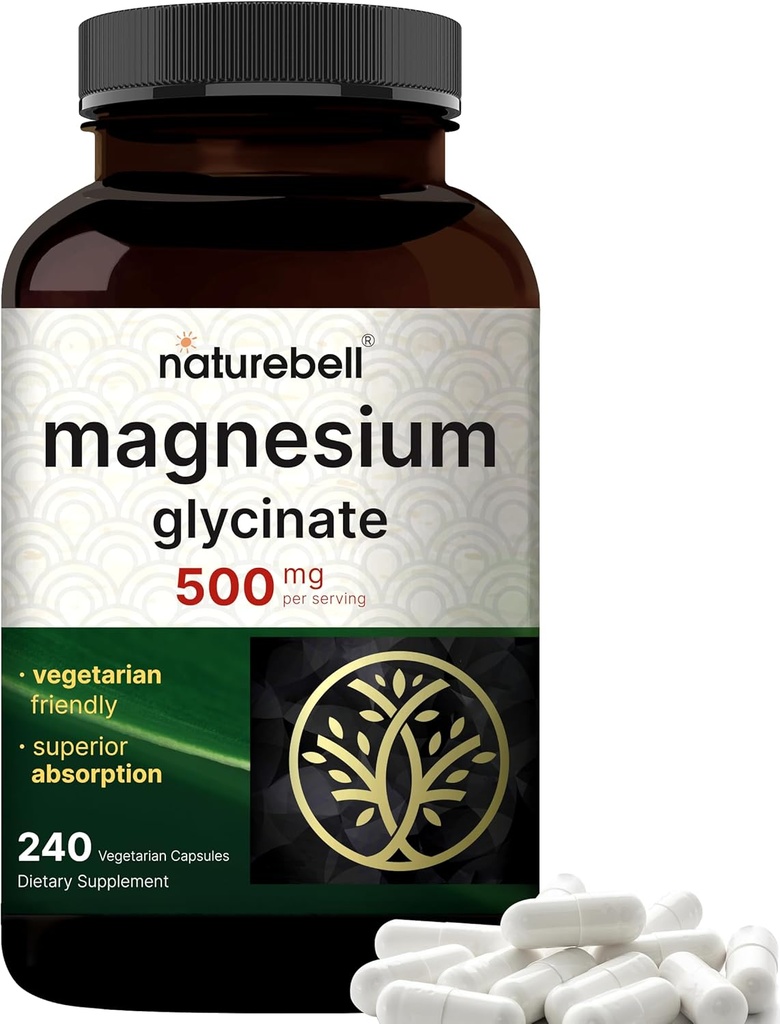 DoğaBell Magnezyum Glycinate 500 mg, 240 Veggie Capsules | 100% Chelated & Purified | Sleep, Muscle & Nerve Support | Non-GMO, Gluten-Free