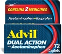 Advil Dual Action Coated Caplets with Acetaminophen, 250 Mg Ibuprofen and 500 Mg Acetaminophen Per Dose (2 Dose Equivalent) for 8 Hour Pain Relief - 72 Count