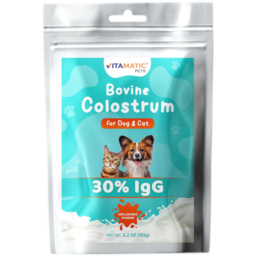 Köpekler ve Kediler için Vitamatic Bovine Colostrum, 90 Grams, %30 Immunoglobulins, Grass Fed