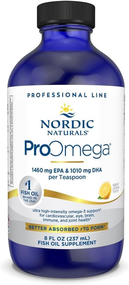 Nordic Naturals ProOmega Liquid, Lemon Flavor - 8 oz - 2840 mg Omega-3 - Yüksek Potency Fish Oil with EPA & DHA - Beyin, Eye, Heart, & Immune Health - Non-GMO - 48 Servisler
