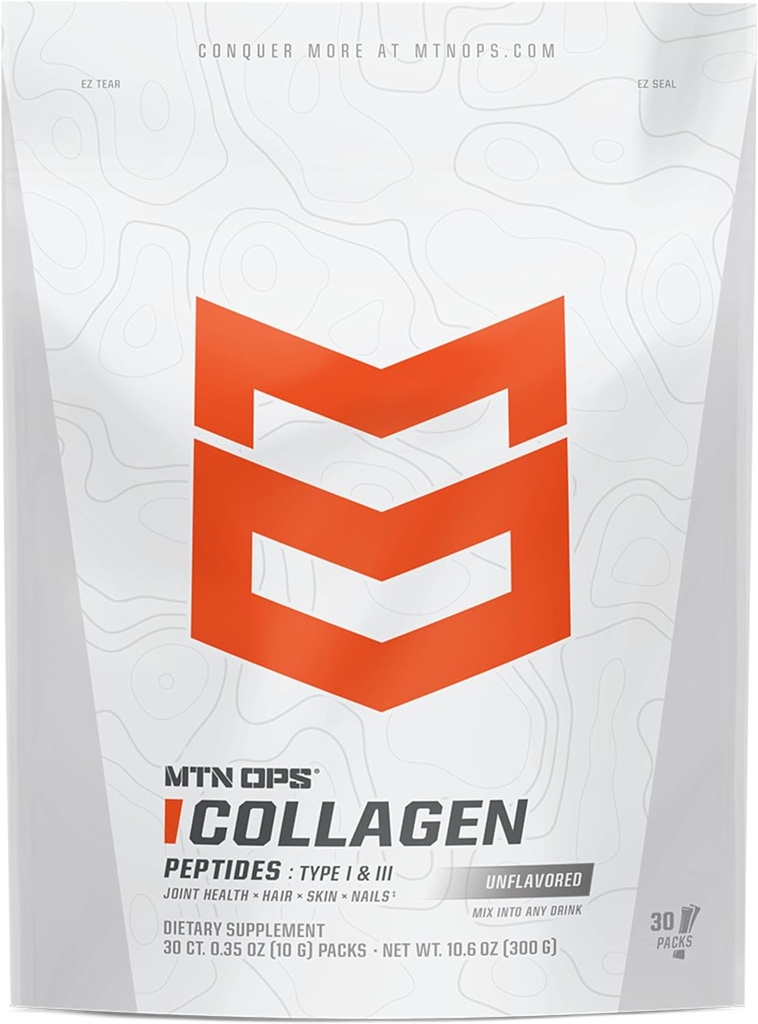 MTN OPS Collagen protein Toz On-The-Go Packs, Unflavored Bag of Bag of Unflavored, Highly Digestible protein with 9g of Protein per