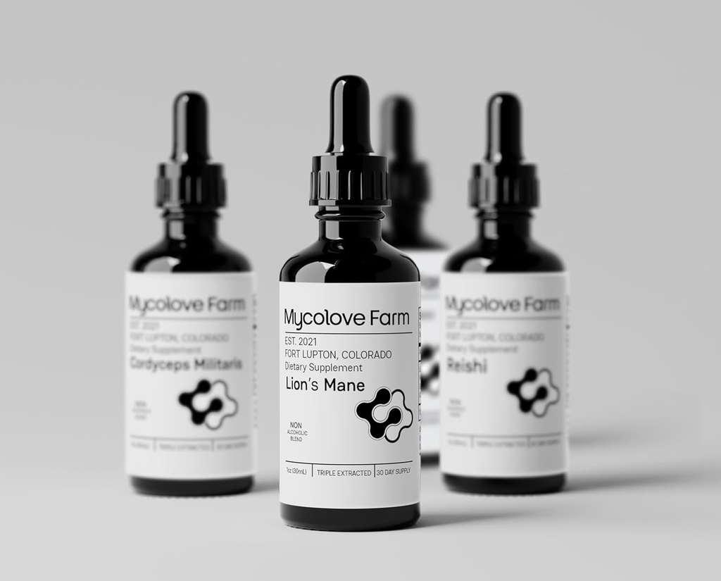 Mycolove Farm MycoSymbiotic Mushroom & Βότανο Κολλήματα για το μυαλό και το σύστημα του σώματος Υποστήριξη, 4 Σετ - 1oz