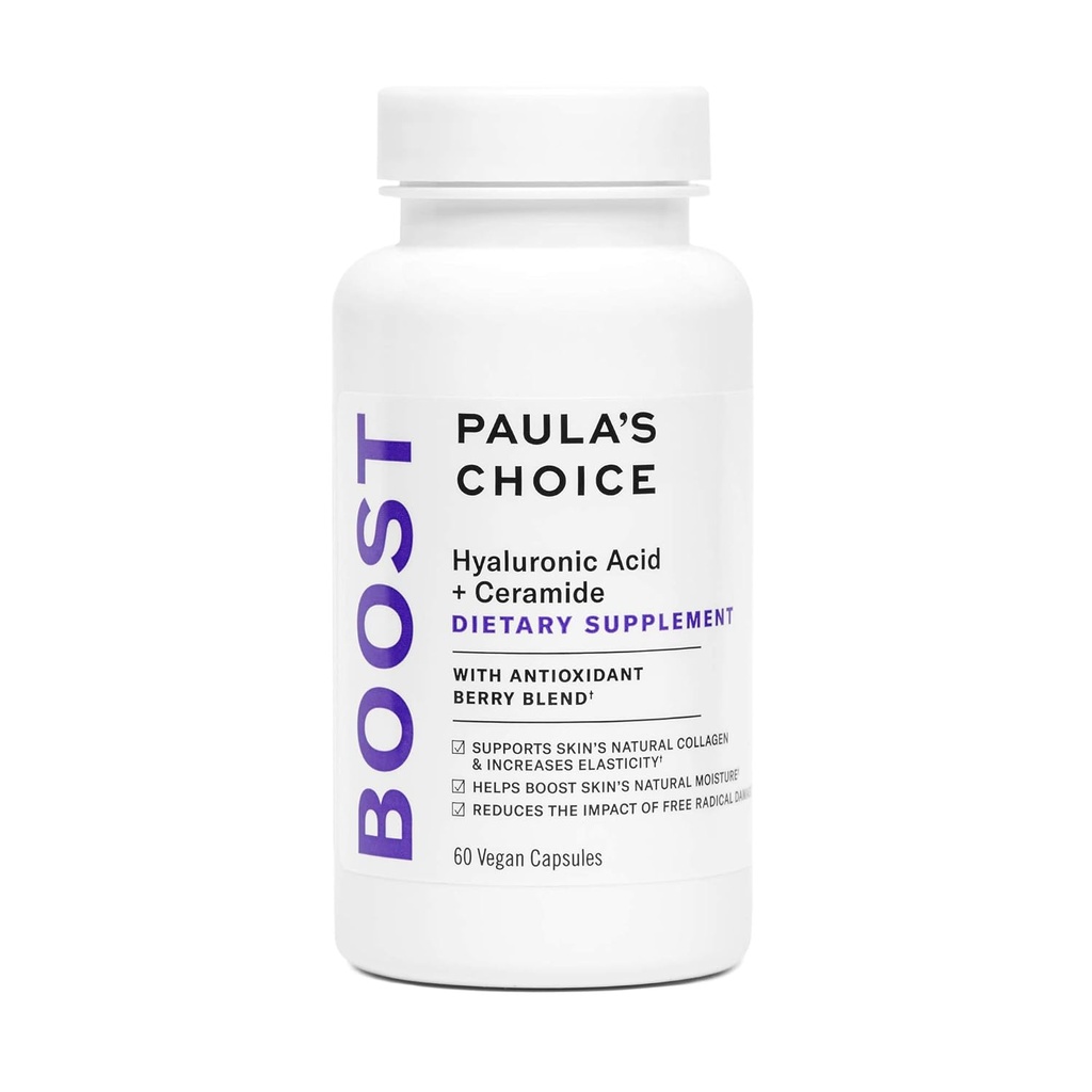 Paula'nın Seçimleri Hyaluronik Asit + Ceramid Diyeter Supplement, Kolajn Yumuşak, Sağlıklı + Sır, Gluten-Free + Soy-Free, 60 Vegan Capsules