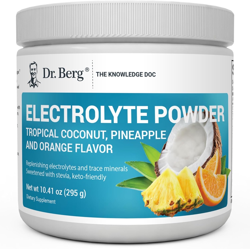 Dr. Berg Zero Sugar Hydration Keto Electrolyte Toz - Pids & Real Pink Himalaya Salt (NOT Table Salt) - Tropikal Coconut,app Pinele & Orange Drink Supplement 50 Hizmetler