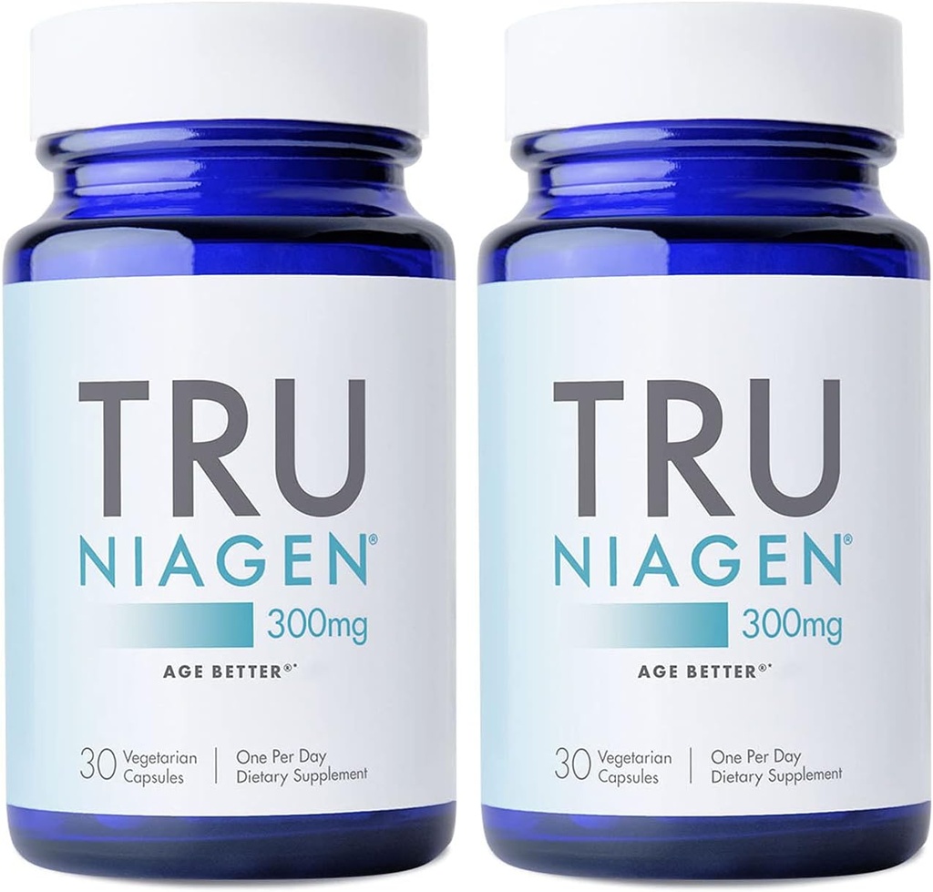 TRU NIAGEN, Anti Aging ve Hücre Rejenerasyonu için patentli NAD Supplement, 300 mg Niagen, 30 Hizmet | Destek Hücreleri Enerji, Beyin, Kas | Nicotinamid Riboside (NR) 1 Günlük | 2 Şişeler Al