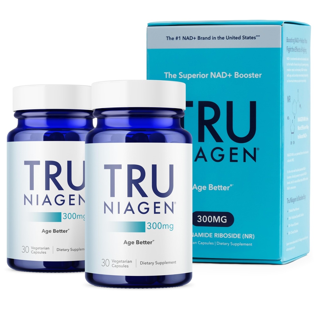 TRU NIAGEN, Anti Aging ve Hücre Rejenerasyonu için patentli NAD Supplement, 300 mg Niagen, 30 Hizmet | Destek Hücreleri Enerji, Beyin, Kas | Nicotinamid Riboside (NR) 1 Günlük | 2 Şişeler Al