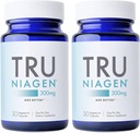 TRU NIAGEN, Anti Aging ve Hücre Rejenerasyonu için patentli NAD Supplement, 300 mg Niagen, 30 Hizmet | Destek Hücreleri Enerji, Beyin, Kas | Nicotinamid Riboside (NR) 1 Günlük | 2 Şişeler Al