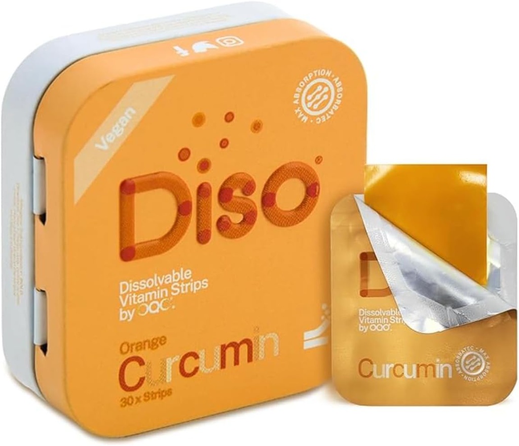 DISO - Κουρκουμίνη - Γρήγορες Διαλύοντας Turmeric στοματικές λωρίδες, Πορτοκαλί Γεύση, Vegan, Χωρίς ζάχαρη, Μέγιστη Απορρόφηση, Χωρίς Γλουτένη, Μεμονωμένα Στριφτά, 30 Διαλυτές Λωρίδες