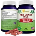 ASquared Beslenme Kızıl Yeast Rice 1800 mg - Diyet Supplement Vegan Toz Pills to Support Cardiovascular Health - 180 Veggie Capsules