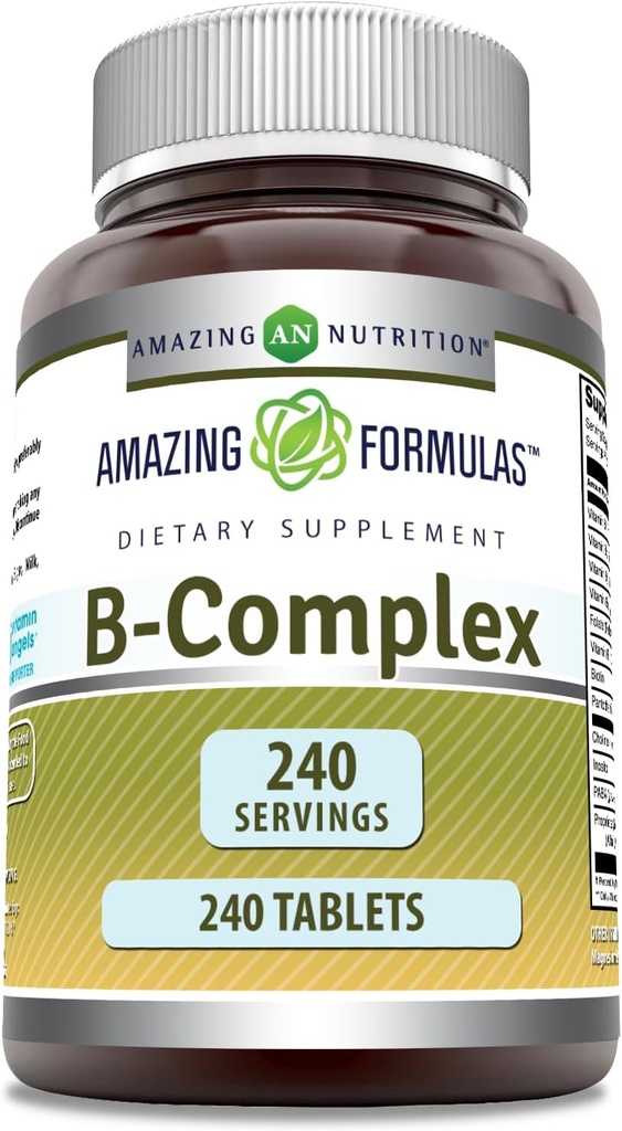 Amazing Formulas Vitamin B Complex with 11 Key Nutrients | Tablets Supplement | Vitamin B1, B2, B3, B6, B12, Folic Acid, Biotin, Choline, Inositol, PABA (240 Count)